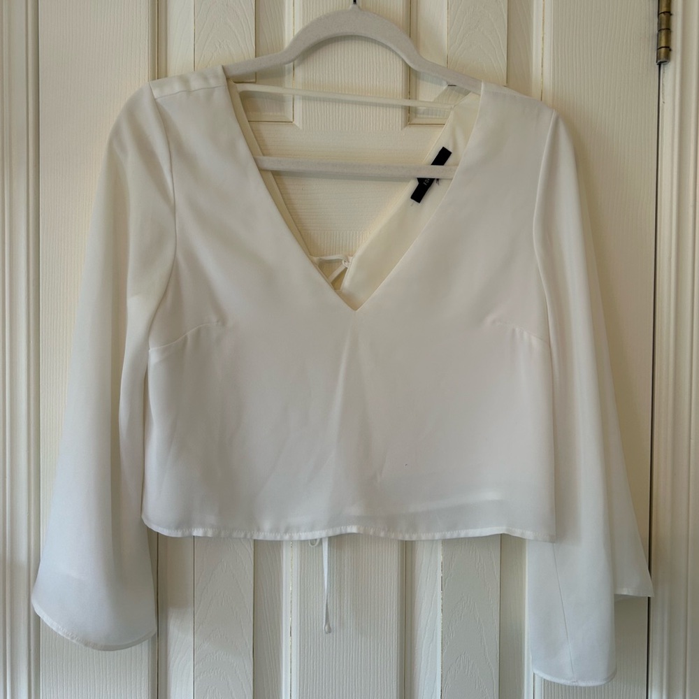 Forever 21 Elegant White V-Neck Women's Top with Lace-up Back